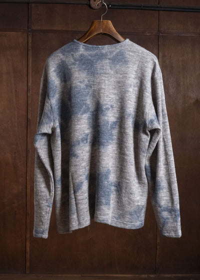 SUZUSAN 2079WLC-010 Dual Layered Wool Linen Cotton Jersey Long Sleeve Henley madara sibori 2212 Dark Blue - Grey