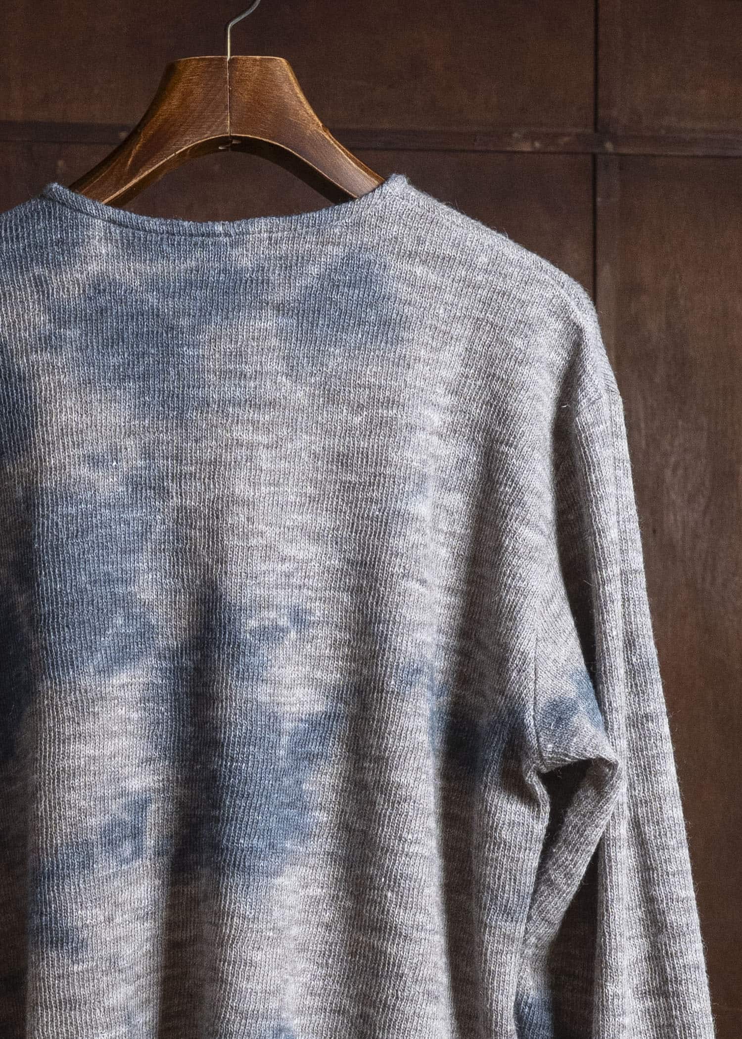 SUZUSAN 2079WLC-010 Dual Layered Wool Linen Cotton Jersey Long Sleeve Henley madara sibori 2212 Dark Blue - Grey
