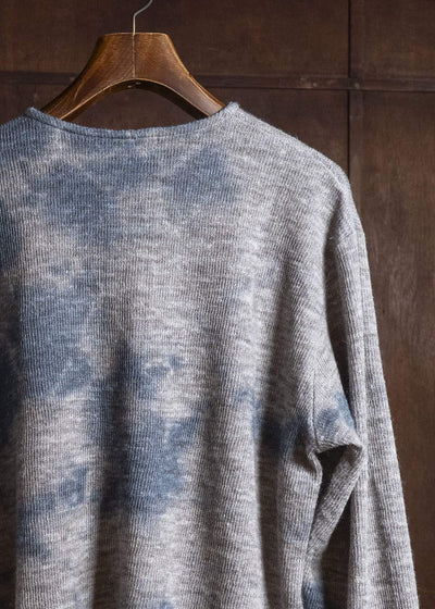 SUZUSAN 2079WLC-010 Dual Layered Wool Linen Cotton Jersey Long Sleeve Henley madara sibori 2212 Dark Blue - Grey