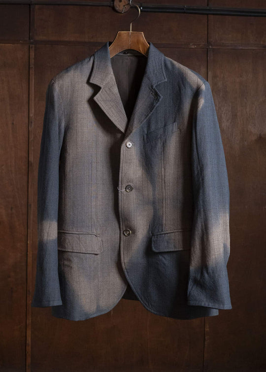 SUZUSAN 8043W-525 Wool Glen Check Classic Jacket itajime shibori X 2260 Dark Blue - Brown