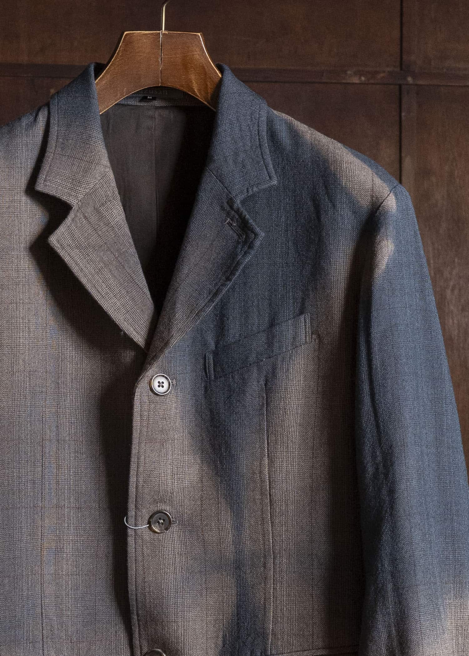 SUZUSAN 8043W-525 Wool Glen Check Classic Jacket itajime shibori X 2260 Dark Blue - Brown