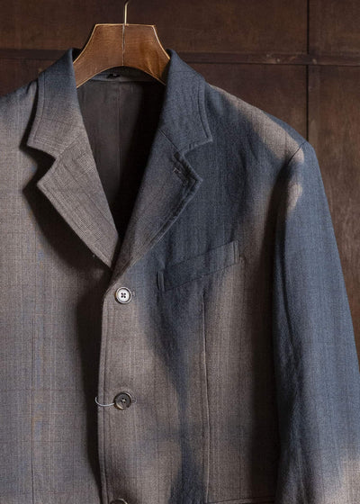 SUZUSAN 8043W-525 Wool Glen Check Classic Jacket itajime shibori X 2260 Dark Blue - Brown
