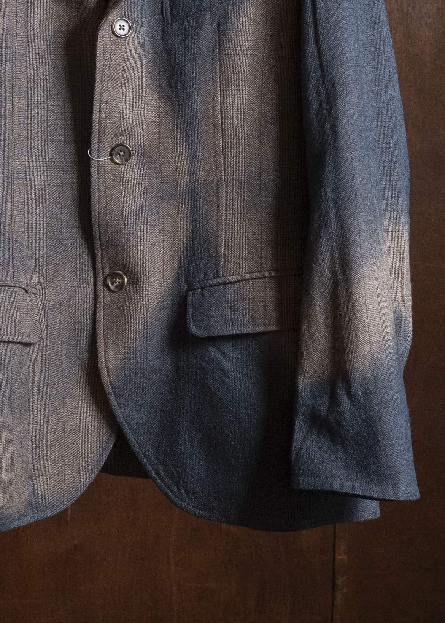 SUZUSAN 8043W-525 Wool Glen Check Classic Jacket itajime shibori X 2260 Dark Blue - Brown