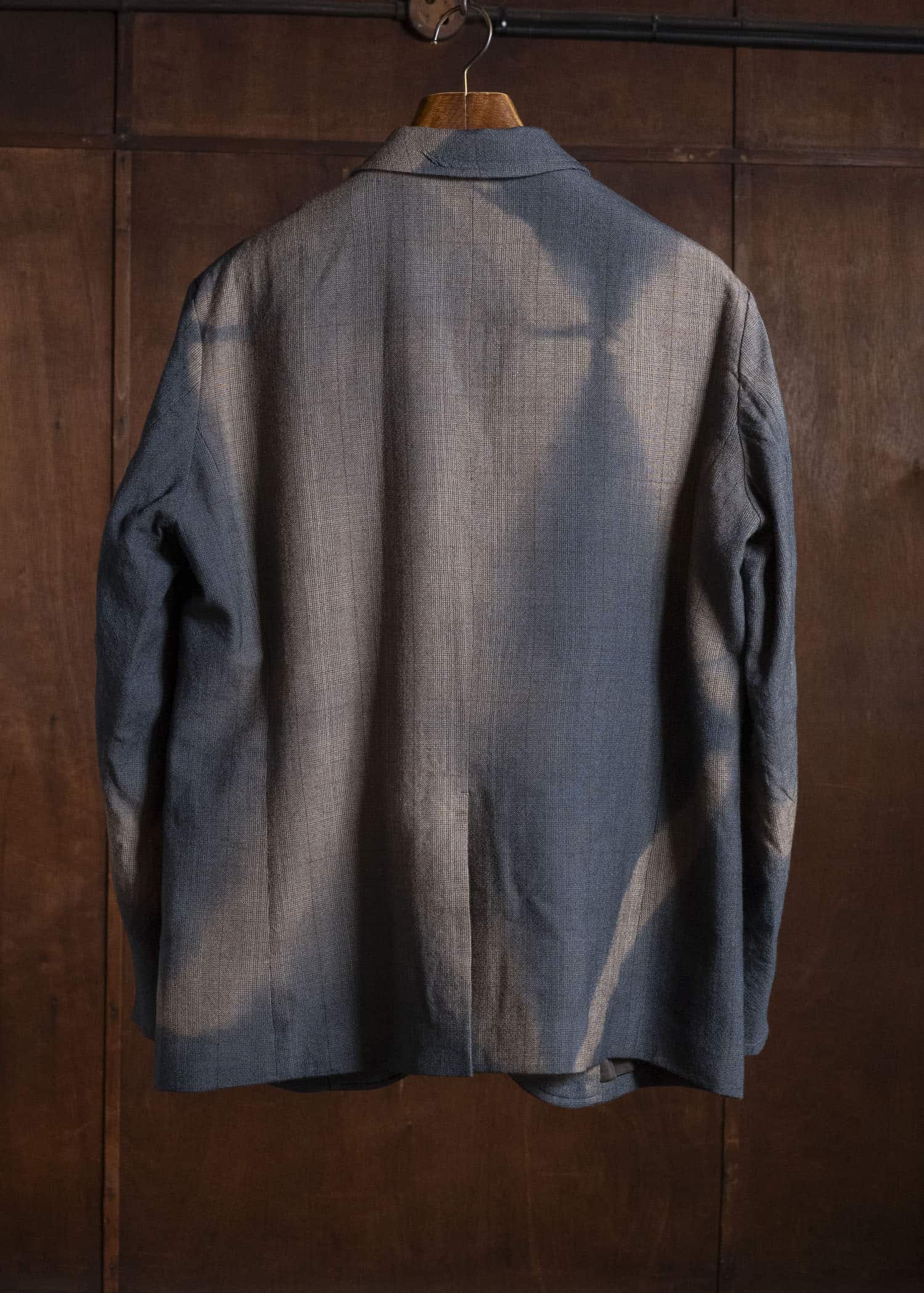 SUZUSAN 8043W-525 Wool Glen Check Classic Jacket itajime shibori X 2260 Dark Blue - Brown