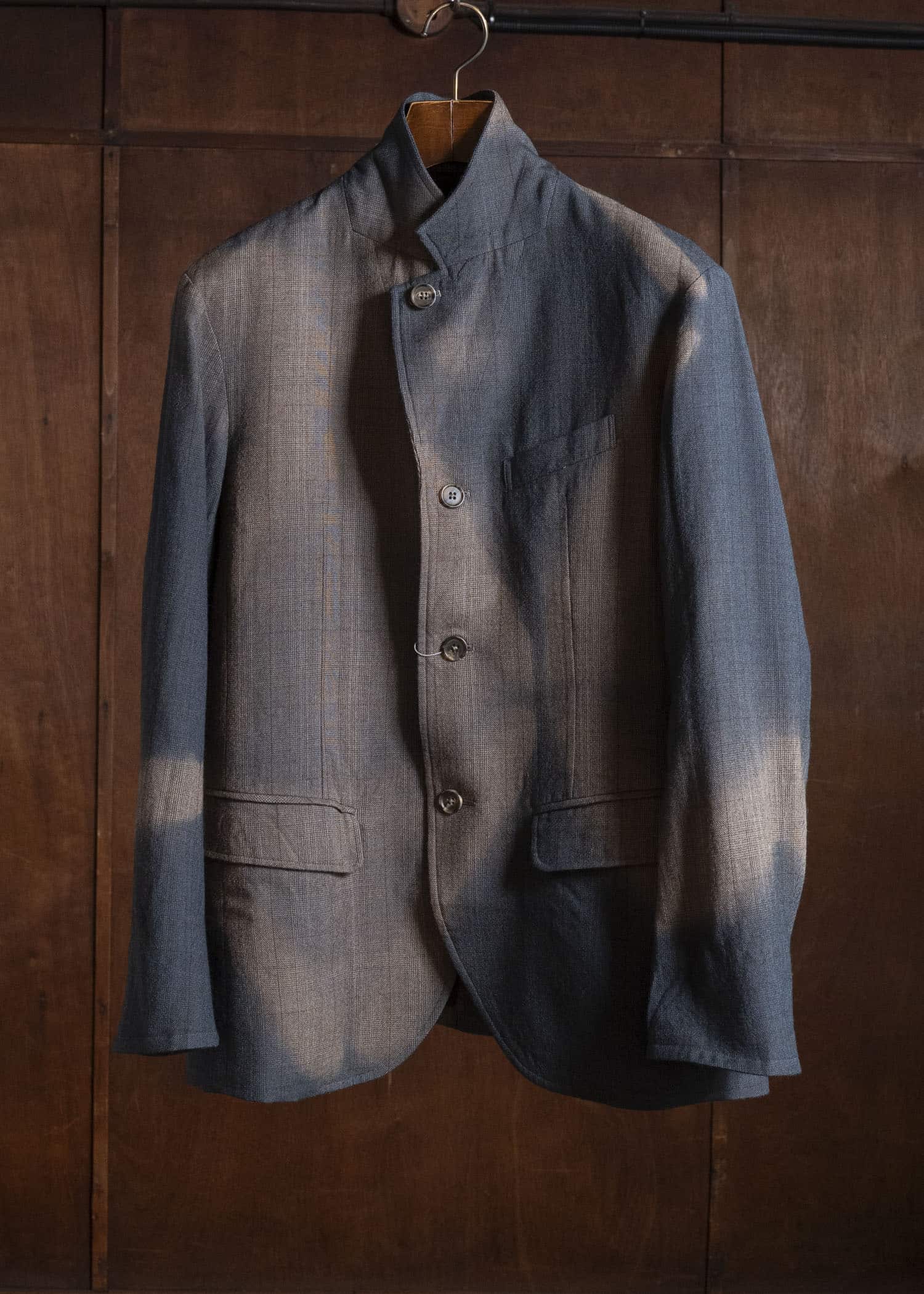 SUZUSAN 8043W-525 Wool Glen Check Classic Jacket itajime shibori X 2260 Dark Blue - Brown