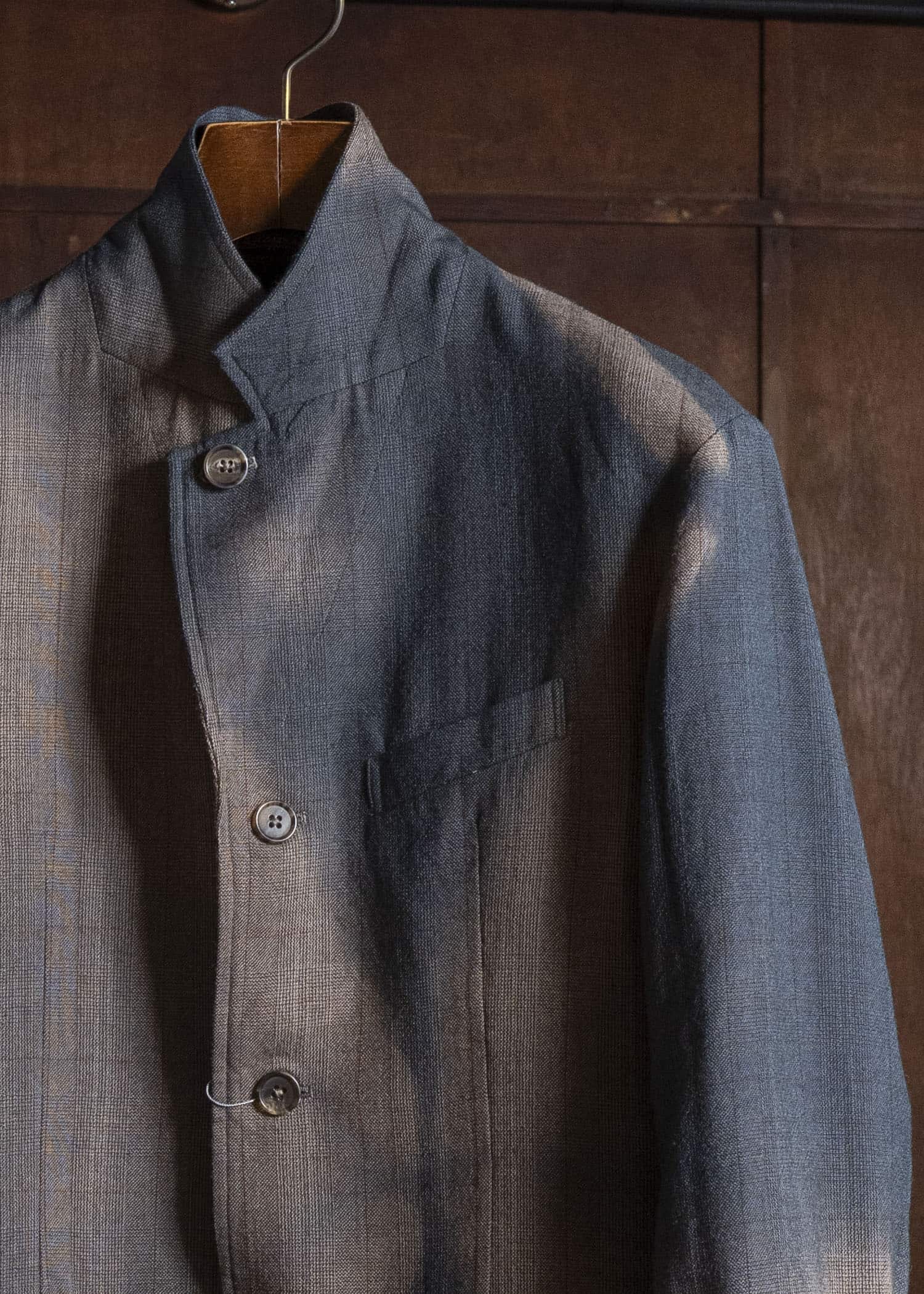 SUZUSAN 8043W-525 Wool Glen Check Classic Jacket itajime shibori X 2260 Dark Blue - Brown