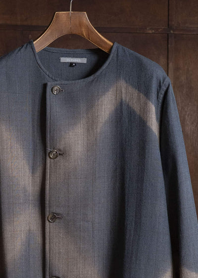 SUZUSAN 8044W-525 Wool Glen Check Wrap Coat itajime shibori X 2260 Dark Blue - Brown
