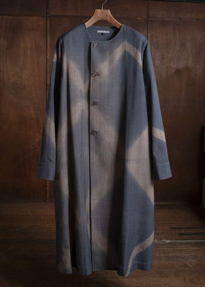 SUZUSAN 8044W-525 Wool Glen Check Wrap Coat itajime shibori X 2260 Dark Blue - Brown