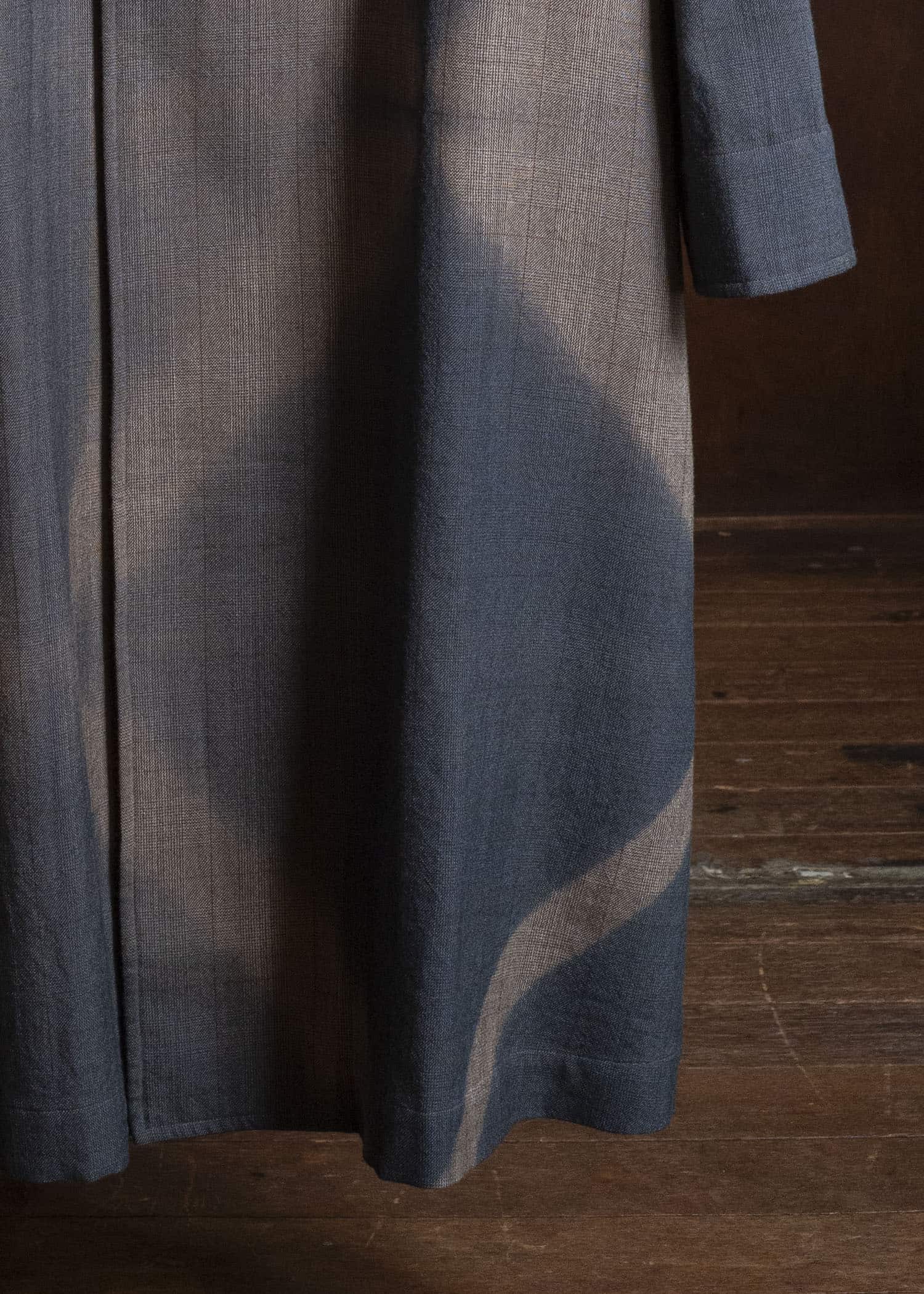 SUZUSAN 8044W-525 Wool Glen Check Wrap Coat itajime shibori X 2260 Dark Blue - Brown