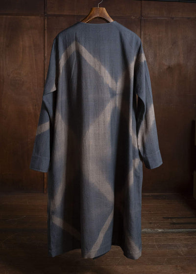 SUZUSAN 8044W-525 Wool Glen Check Wrap Coat itajime shibori X 2260 Dark Blue - Brown