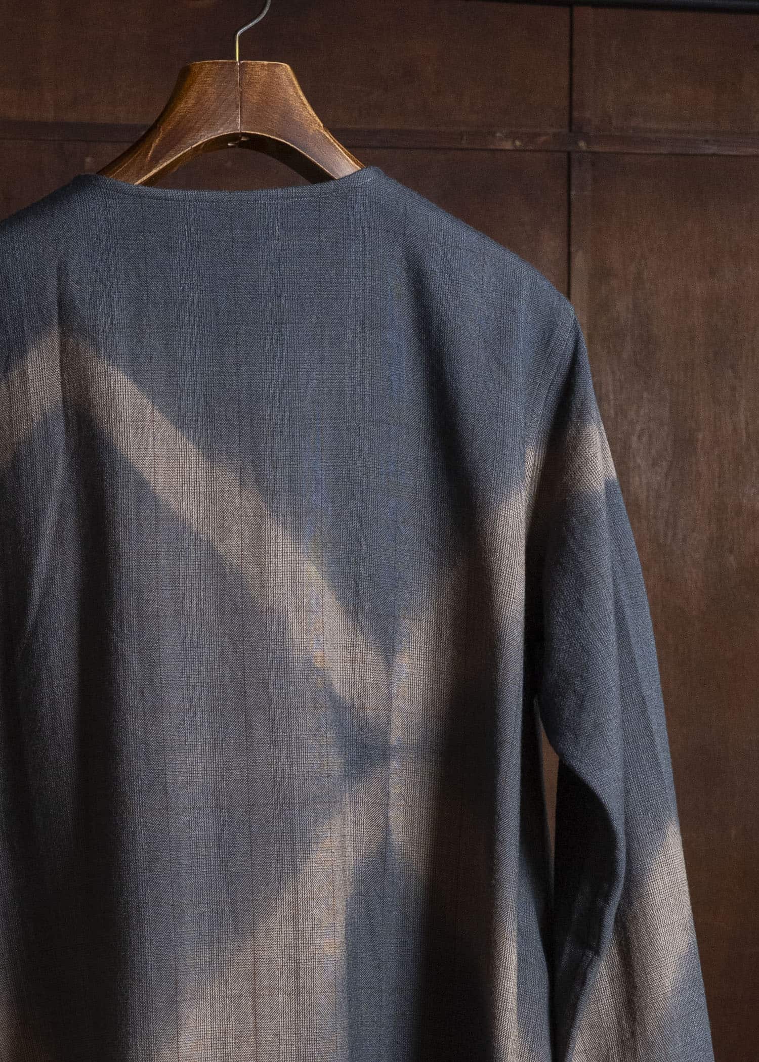 SUZUSAN 8044W-525 Wool Glen Check Wrap Coat itajime shibori X 2260 Dark Blue - Brown