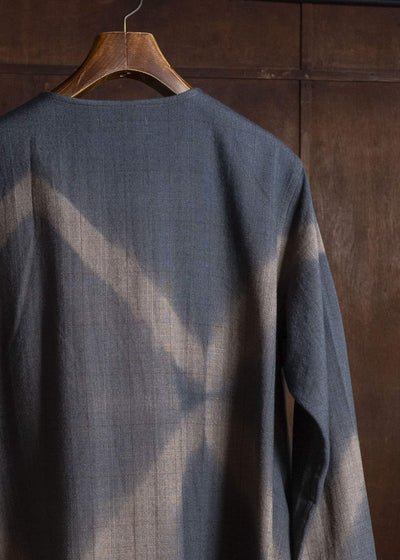 SUZUSAN 8044W-525 Wool Glen Check Wrap Coat itajime shibori X 2260 Dark Blue - Brown