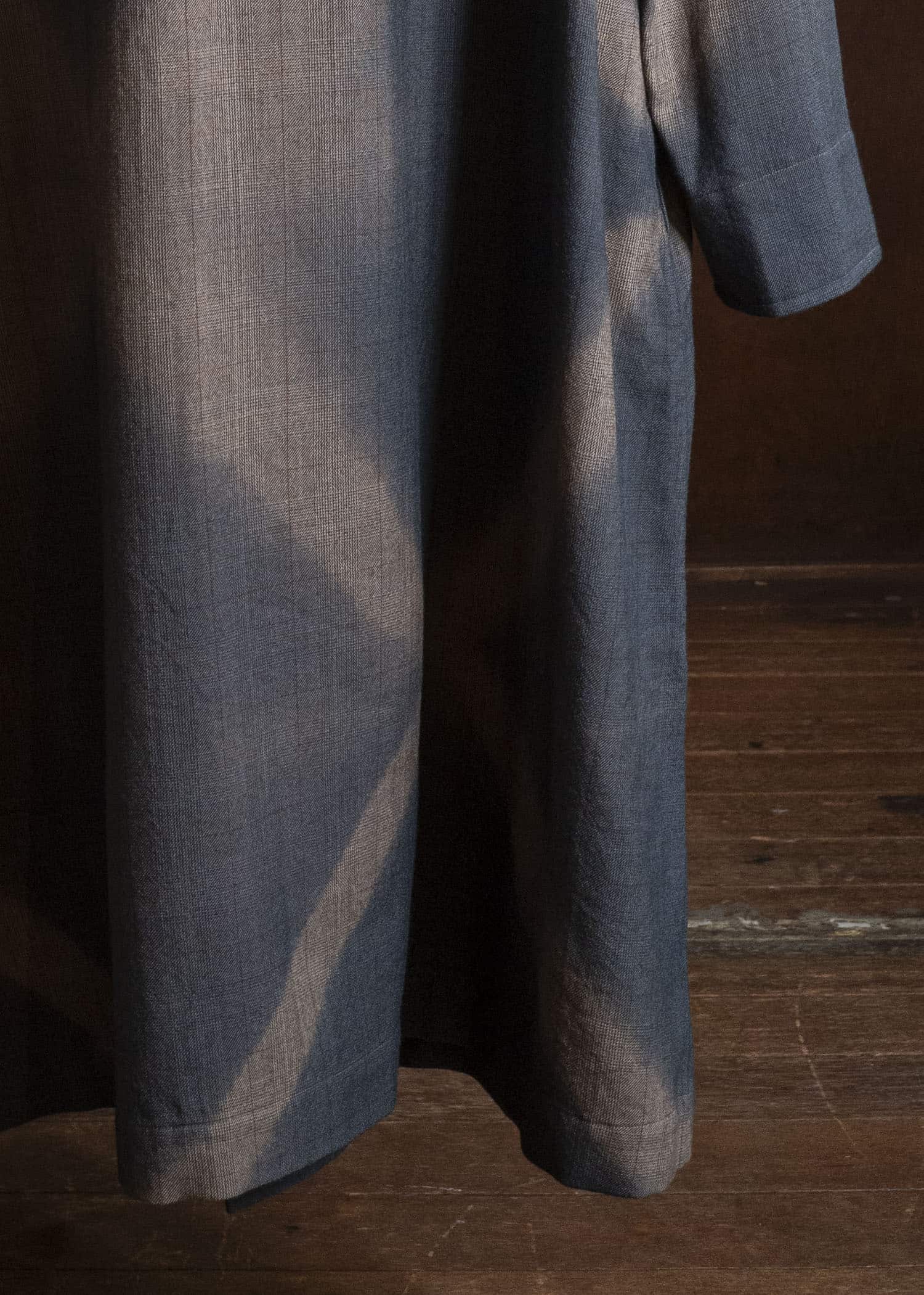 SUZUSAN 8044W-525 Wool Glen Check Wrap Coat itajime shibori X 2260 Dark Blue - Brown