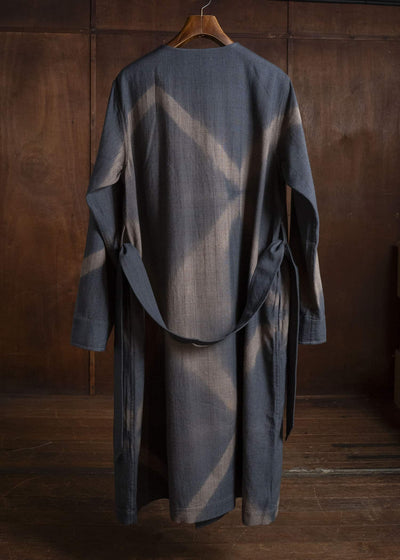 SUZUSAN 8044W-525 Wool Glen Check Wrap Coat itajime shibori X 2260 Dark Blue - Brown