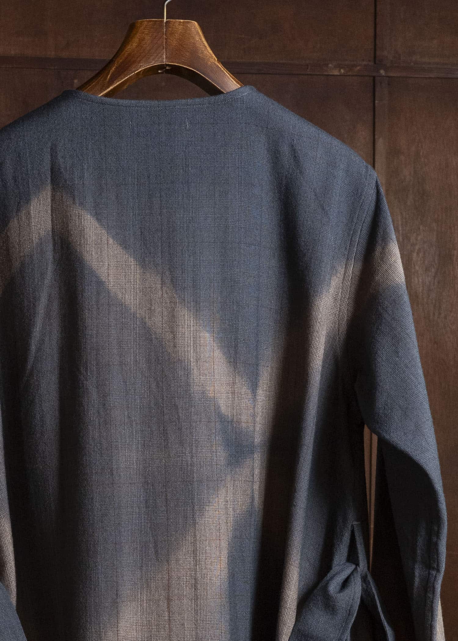 SUZUSAN 8044W-525 Wool Glen Check Wrap Coat itajime shibori X 2260 Dark Blue - Brown