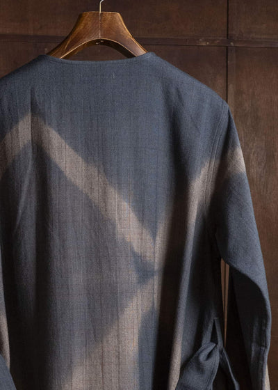 SUZUSAN 8044W-525 Wool Glen Check Wrap Coat itajime shibori X 2260 Dark Blue - Brown