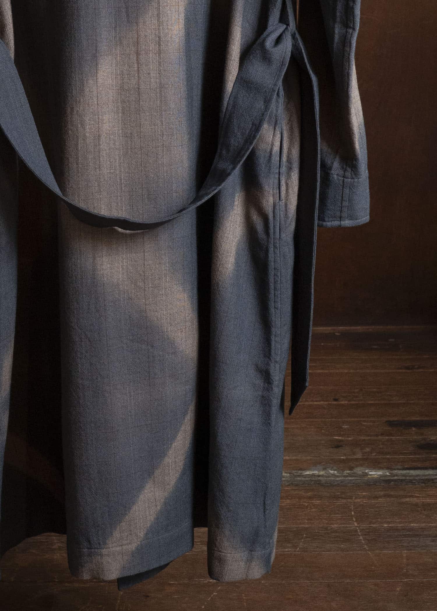 SUZUSAN 8044W-525 Wool Glen Check Wrap Coat itajime shibori X 2260 Dark Blue - Brown