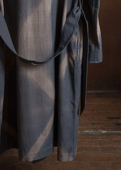 SUZUSAN 8044W-525 Wool Glen Check Wrap Coat itajime shibori X 2260 Dark Blue - Brown