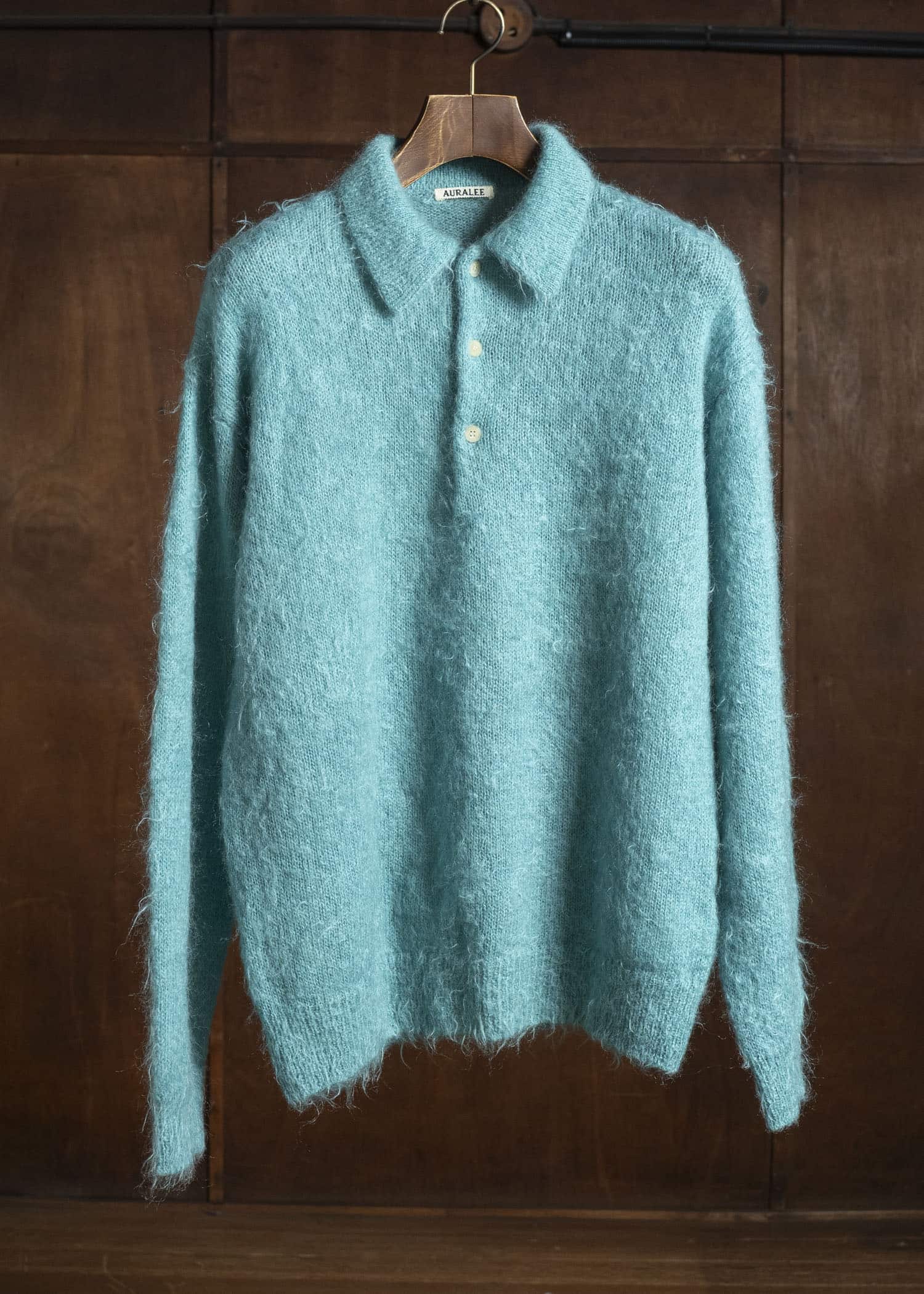 AURALEE BRUSHED SUPER KID MOHAIR KNIT POLO