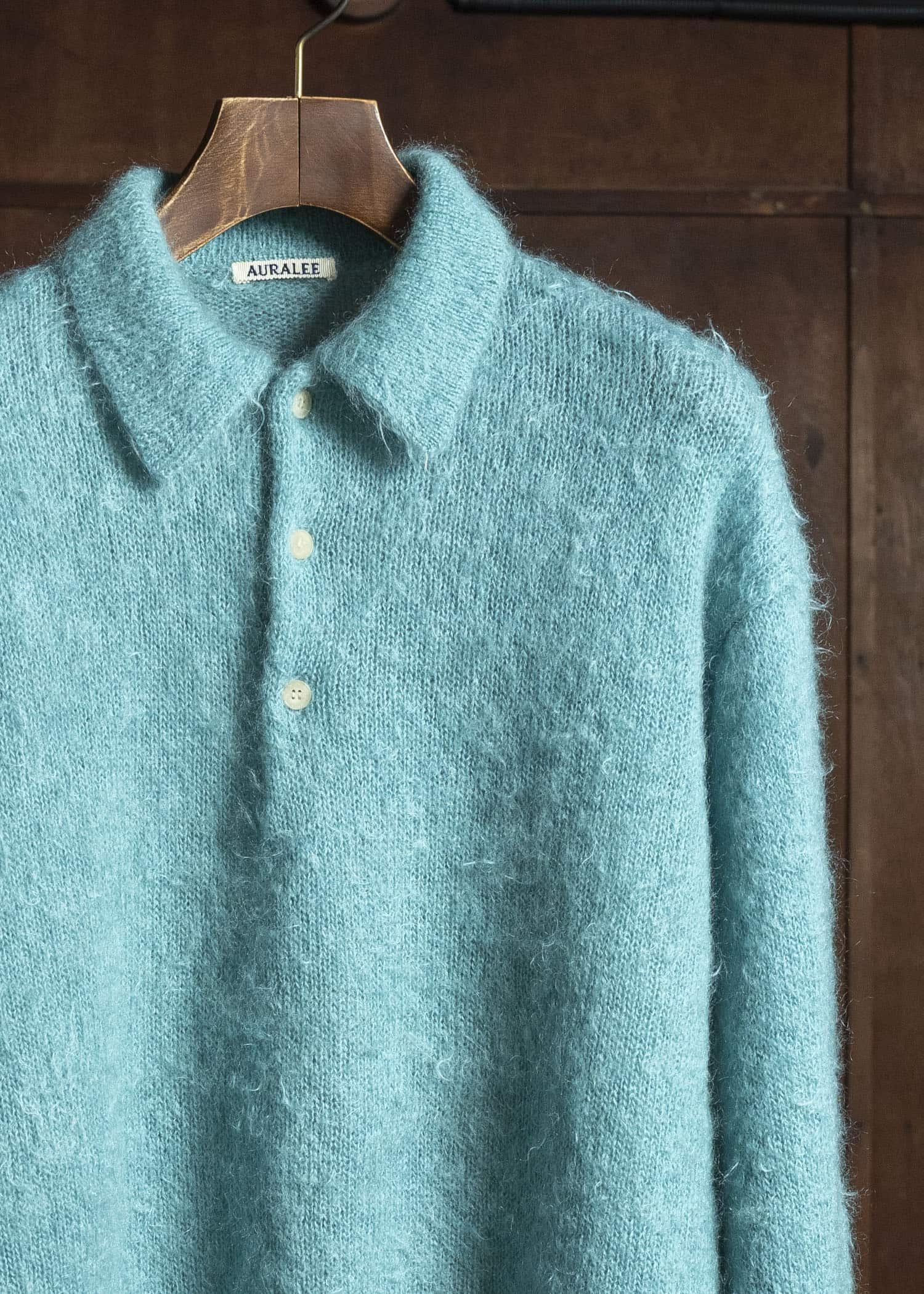 AURALEE BRUSHED SUPER KID MOHAIR KNIT POLO