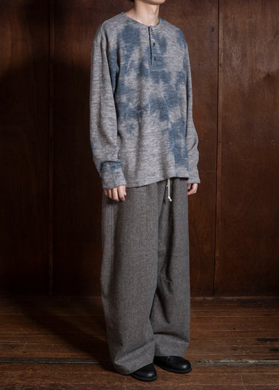 SUZUSAN 2079WLC-010 Dual Layered Wool Linen Cotton Jersey Long Sleeve Henley madara sibori 2212 Dark Blue - Grey