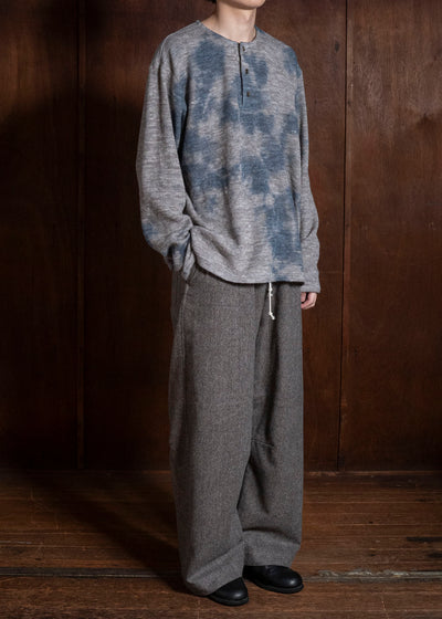 SUZUSAN 2079WLC-010 Dual Layered Wool Linen Cotton Jersey Long Sleeve Henley madara sibori 2212 Dark Blue - Grey