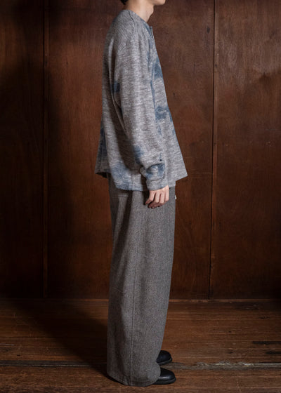 SUZUSAN 2079WLC-010 Dual Layered Wool Linen Cotton Jersey Long Sleeve Henley madara sibori 2212 Dark Blue - Grey