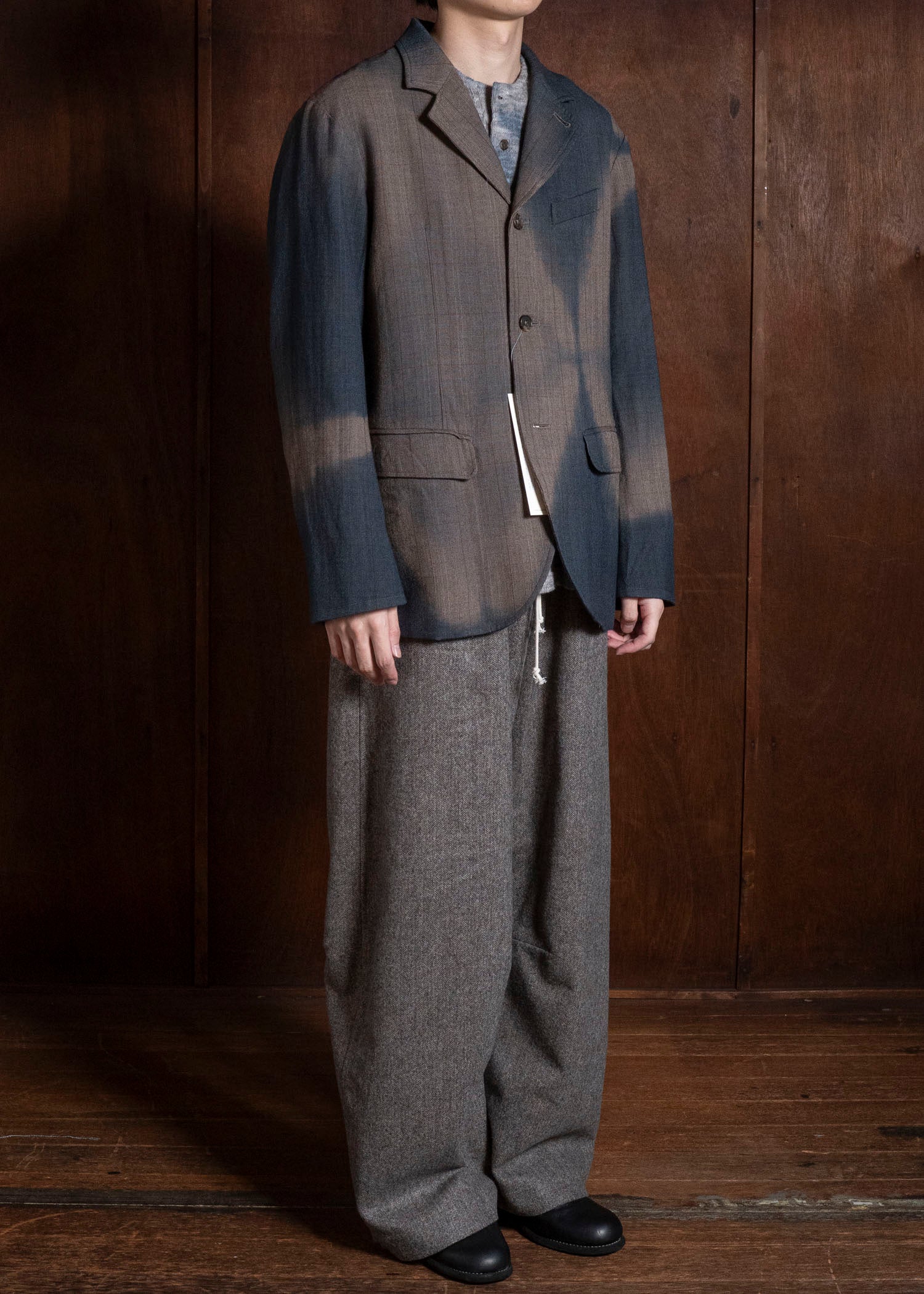 SUZUSAN 8043W-525 Wool Glen Check Classic Jacket itajime shibori X 2260 Dark Blue - Brown