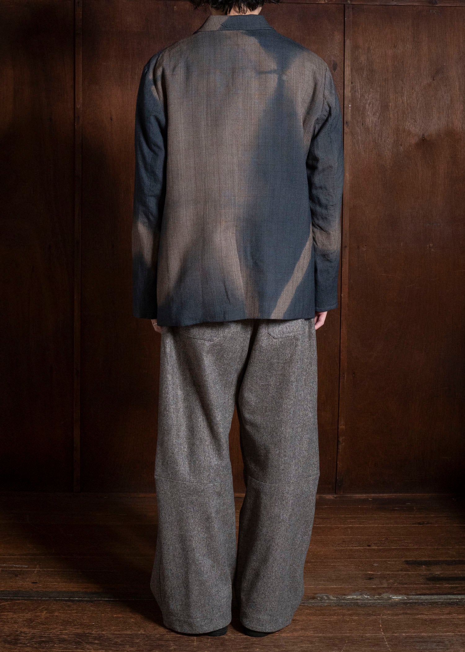 SUZUSAN 8043W-525 Wool Glen Check Classic Jacket itajime shibori X 2260 Dark Blue - Brown
