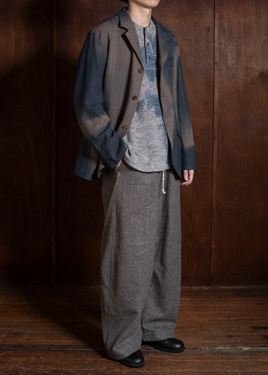 SUZUSAN 8043W-525 Wool Glen Check Classic Jacket itajime shibori X 2260 Dark Blue - Brown