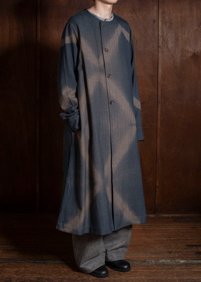 SUZUSAN 8044W-525 Wool Glen Check Wrap Coat itajime shibori X 2260 Dark Blue - Brown