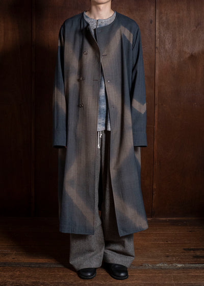 SUZUSAN 8044W-525 Wool Glen Check Wrap Coat itajime shibori X 2260 Dark Blue - Brown