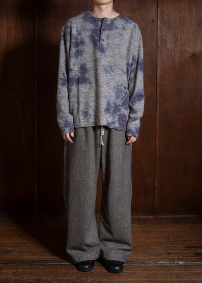 SUZUSAN 2079WLC-010 Dual Layered Wool Linen Cotton Jersey Long Sleeve Henley madara sibori 7012 Purple - Grey