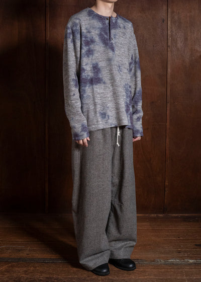 SUZUSAN 2079WLC-010 Dual Layered Wool Linen Cotton Jersey Long Sleeve Henley madara sibori 7012 Purple - Grey