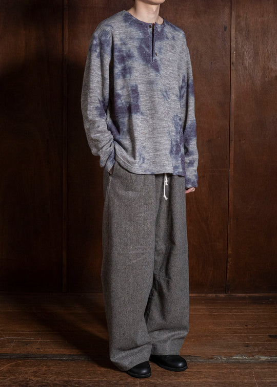 SUZUSAN 2079WLC-010 Dual Layered Wool Linen Cotton Jersey Long Sleeve Henley madara sibori 7012 Purple - Grey