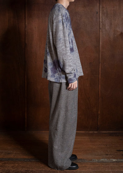 SUZUSAN 2079WLC-010 Dual Layered Wool Linen Cotton Jersey Long Sleeve Henley madara sibori 7012 Purple - Grey