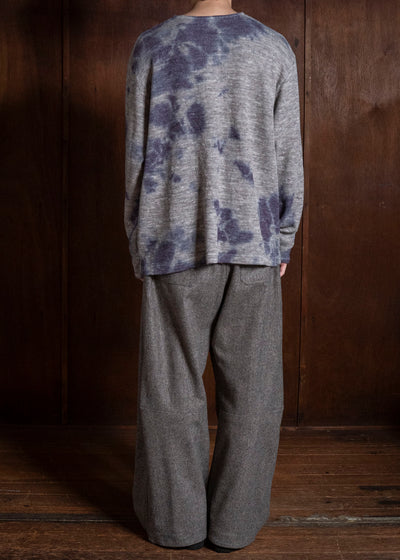 SUZUSAN 2079WLC-010 Dual Layered Wool Linen Cotton Jersey Long Sleeve Henley madara sibori 7012 Purple - Grey