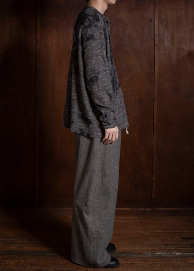 SUZUSAN 2079WLC-010 Dual Layered Wool Linen Cotton Jersey Long Sleeve Henley madara sibori 1067 Black - Muddy Brown