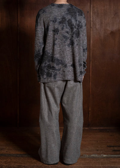SUZUSAN 2079WLC-010 Dual Layered Wool Linen Cotton Jersey Long Sleeve Henley madara sibori 1067 Black - Muddy Brown