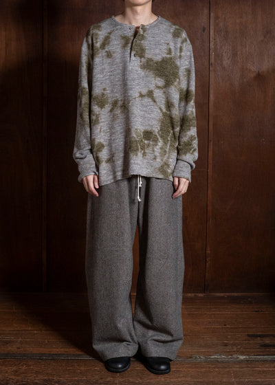 SUZUSAN 2079WLC-010 Dual Layered Wool Linen Cotton Jersey Long Sleeve Henley madara sibori 4812 Olive - Grey