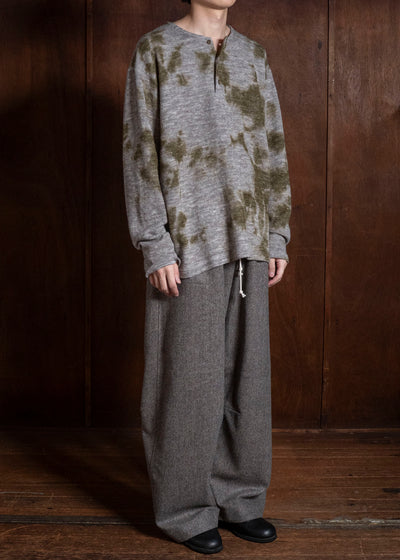 SUZUSAN 2079WLC-010 Dual Layered Wool Linen Cotton Jersey Long Sleeve Henley madara sibori 4812 Olive - Grey