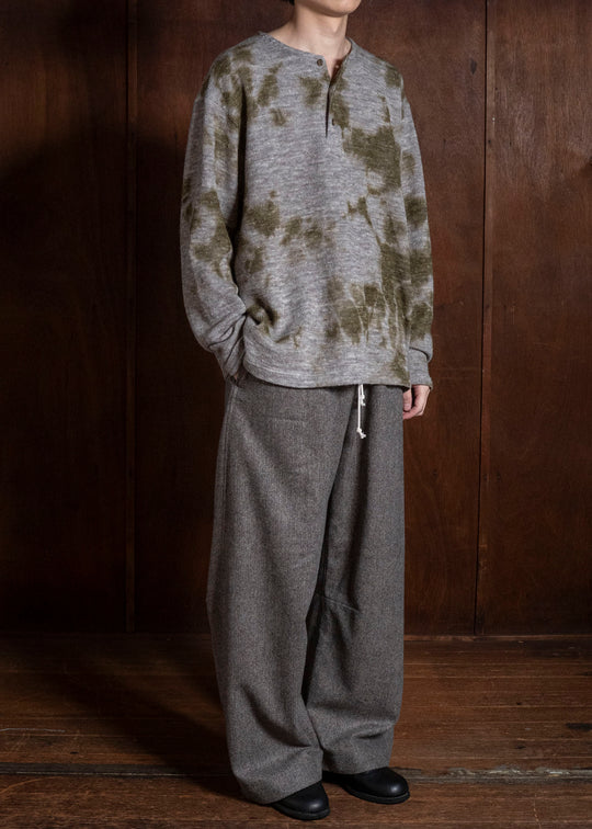 SUZUSAN 2079WLC-010 Dual Layered Wool Linen Cotton Jersey Long Sleeve Henley madara sibori 4812 Olive - Grey