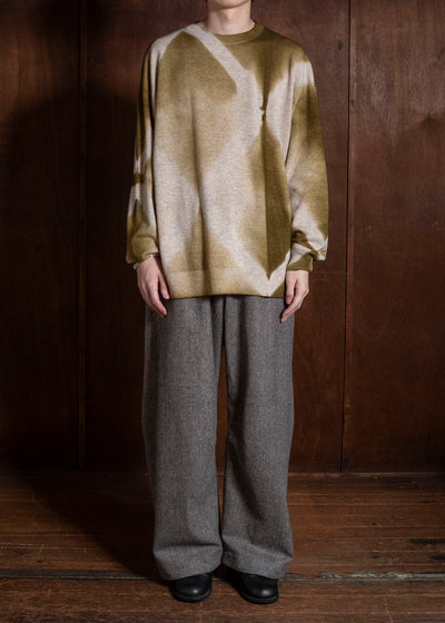 SUZUSAN Otsukei Exclusive Crew neck Cashmare Knit itajime shibori X Dark Olive - Beige