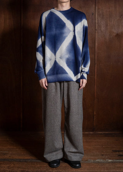 SUZUSAN Otsukei Exclusive Crew neck Cashmare Knit itajime shibori X Dark Blue - Grey