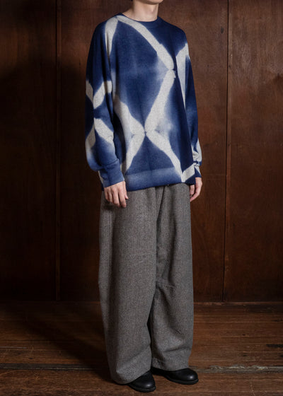 SUZUSAN Otsukei Exclusive Crew neck Cashmare Knit itajime shibori X Dark Blue - Grey