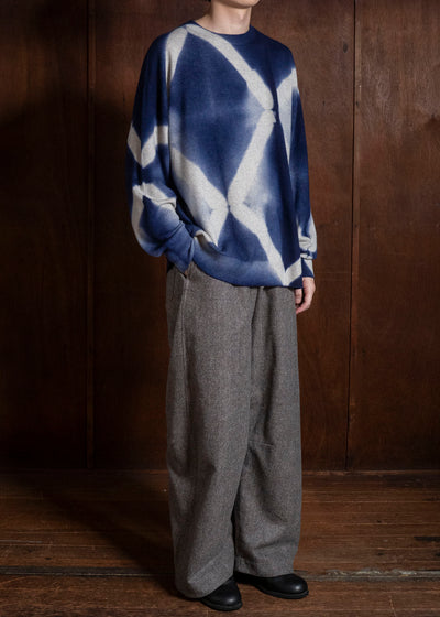 SUZUSAN Otsukei Exclusive Crew neck Cashmare Knit itajime shibori X Dark Blue - Grey