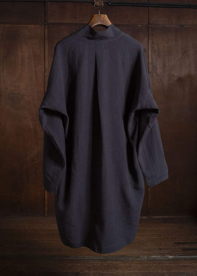 JAN-JAN VAN ESSCHE TUNIC#42 KIMONO COLLAR LOOSE FIT TUNIC WITH KNIFE PLEAT Linen Silk Shirting | Sumi Kuro