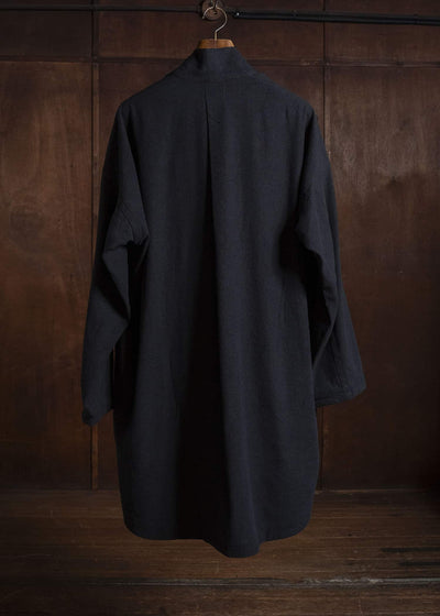 JAN-JAN VAN ESSCHE TUNIC#42 KIMONO COLLAR LOOSE FIT TUNIC WITH KNIFE PLEAT Hemp Se Nappy Cloth | Black