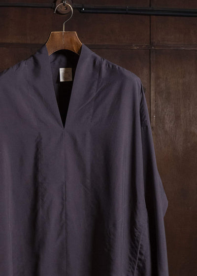 JAN-JAN VAN ESSCHE TUNIC#42 KIMONO COLLAR LOOSE FIT TUNIC WITH KNIFE PLEAT Washed Silk Lawn | Sumi Shiso