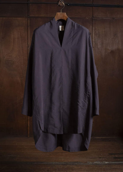 JAN-JAN VAN ESSCHE TUNIC#42 KIMONO COLLAR LOOSE FIT TUNIC WITH KNIFE PLEAT Washed Silk Lawn | Sumi Shiso